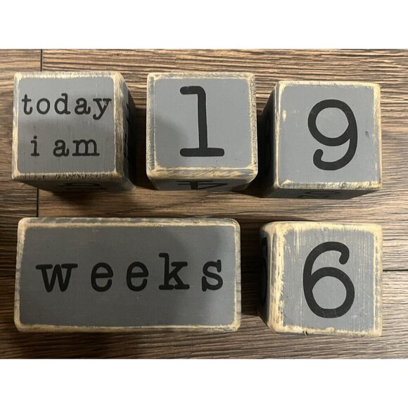 Baby Milestone Blocks, Picture Prop- Weeks Days Months Years Farmhouse Gray Blue - Picture 6 of 6
